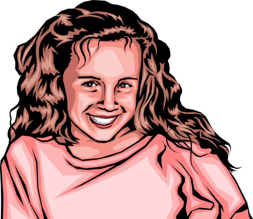 Vector Illustration of Happy Young Girl Smiles