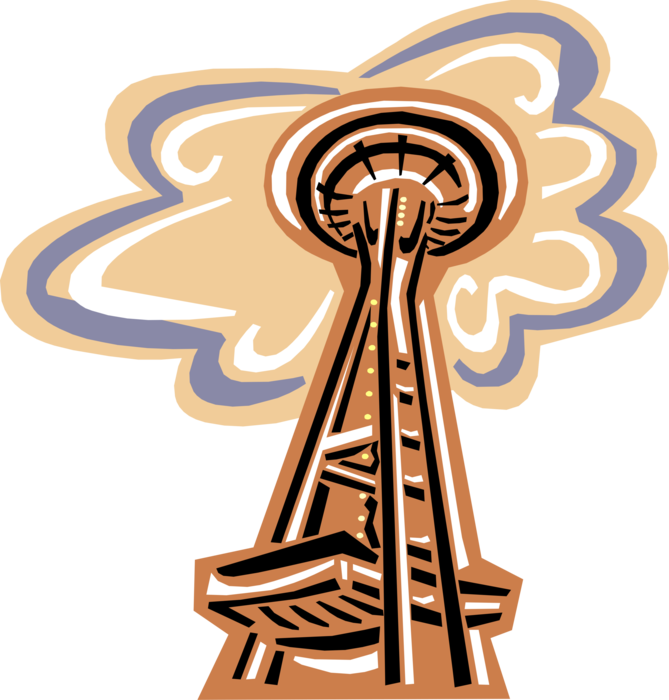 Vector Illustration of Space Needle Landmark Observation Tower, Seattle, Washington, United States of America