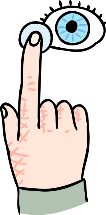 Vector Illustration of Finger with Contact Lens to Aid Vision and Eye