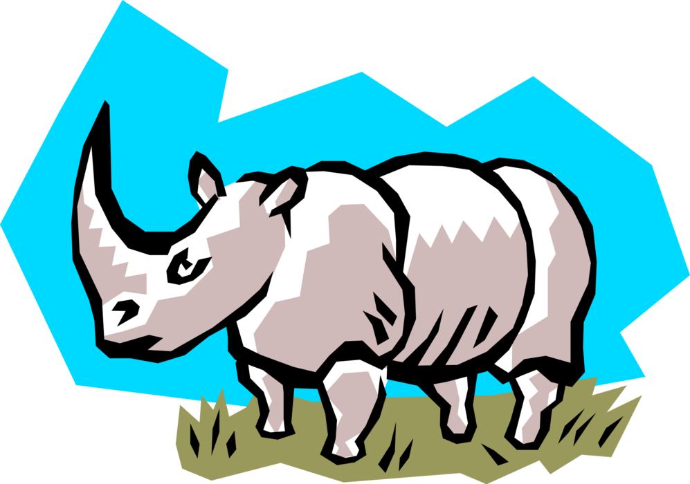 Vector Illustration of Thick-Skinned African White Rhinoceros