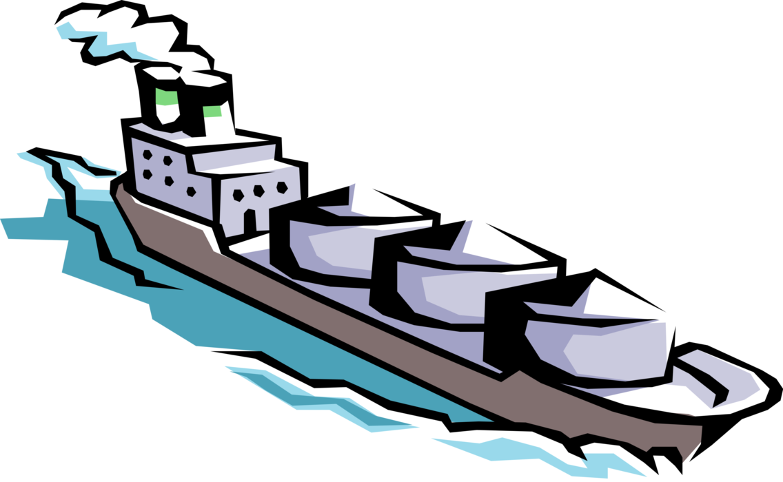 Vector Illustration of Ocean Transport Cargo Ship or Freighter Ship or Vessel Carries Freight Goods and Materials