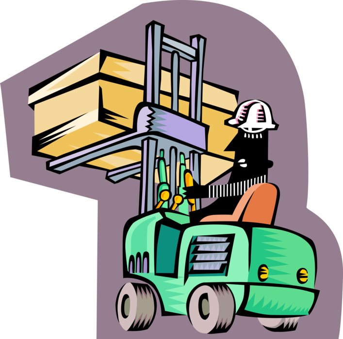 Vector Illustration of Industrial WarehouseForklift Truck Lifts Heavy Objects