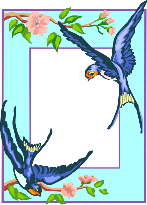 Vector Illustration of Swallow Birds in Flight Frame Border