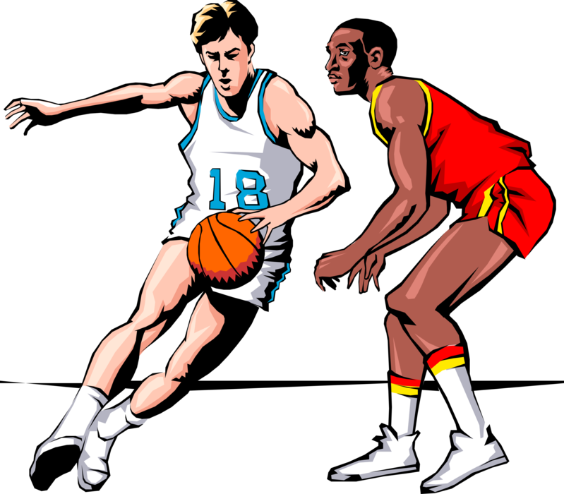 Vector Illustration of Sport of Basketball Game Player Dribbling Ball on Court