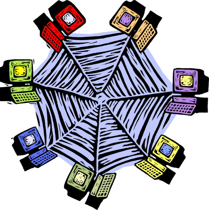 Vector Illustration of Personal Computer Workstations Connected to the Internet