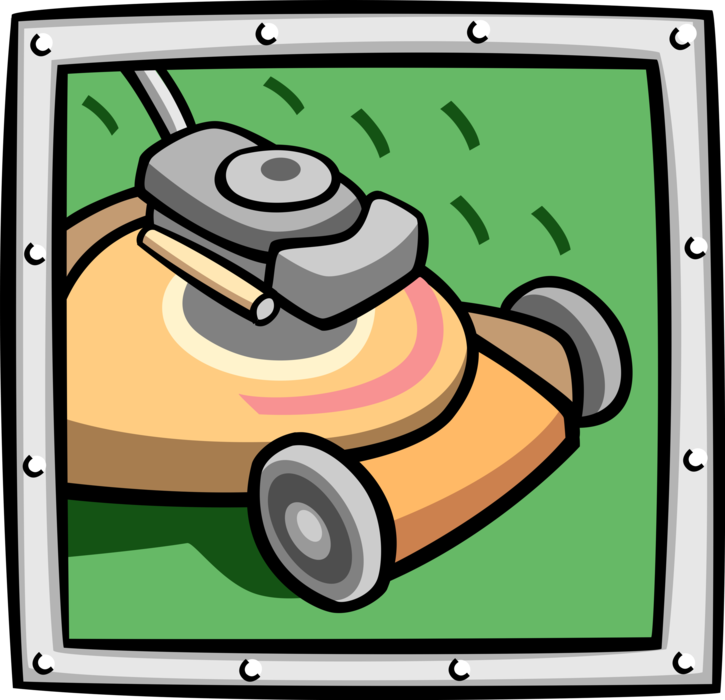 Vector Illustration of Yard Work Lawn Mower Cuts Grass