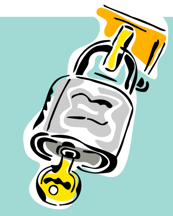 Vector Illustration of Security Padlock Lock with Key