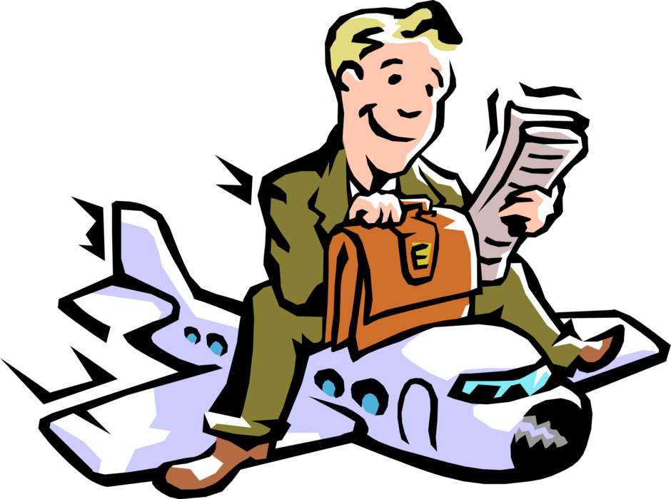 Vector Illustration of Businessman Travels By Airplane Transportation on Business Trip
