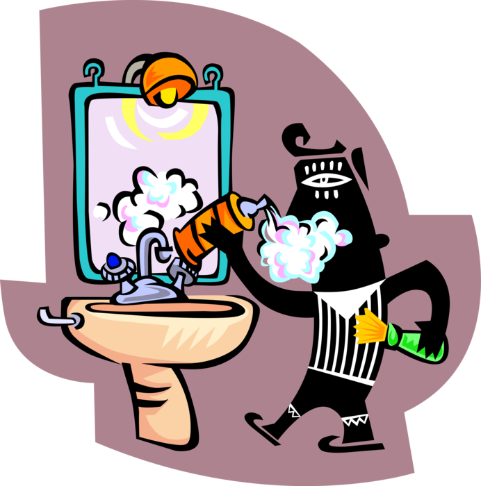Vector Illustration of Personal Grooming Morning Shave with Man Shaving at Sink