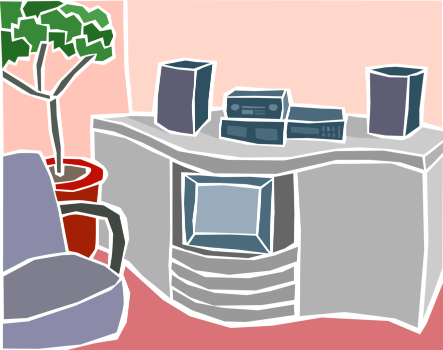 Vector Illustration of Home Entertainment System with Television and Stereo