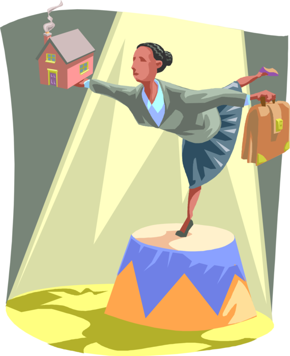 Vector Illustration of Businesswoman Balances Home and Work Career Responsibilities to Achieve Better Work-Life Balance