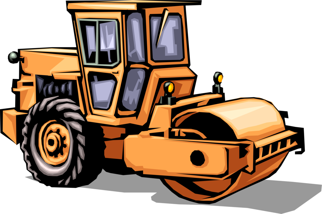 Vector Illustration of Construction Industry Heavy Machinery Equipment Steam Roller