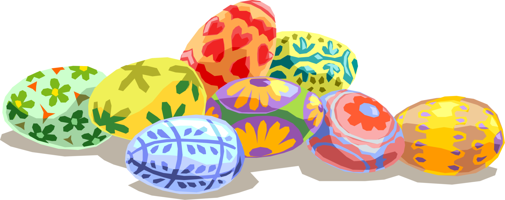 Vector Illustration of Colorful Decorated Painted Easter Eggs