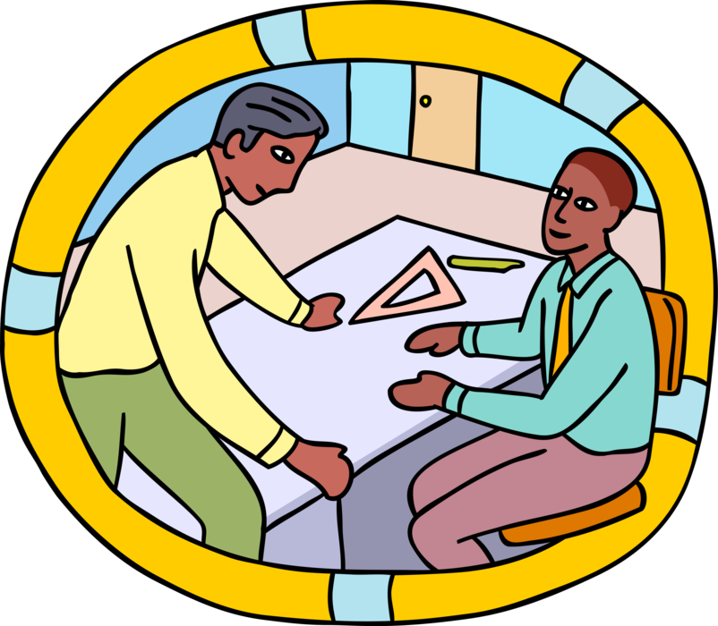 Vector Illustration of Draftsmen Discussing Matters in an Office