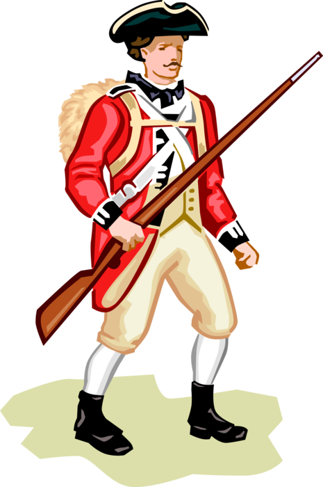 Vector Illustration of American Revolution British Soldier with Musket Rifle Weapon