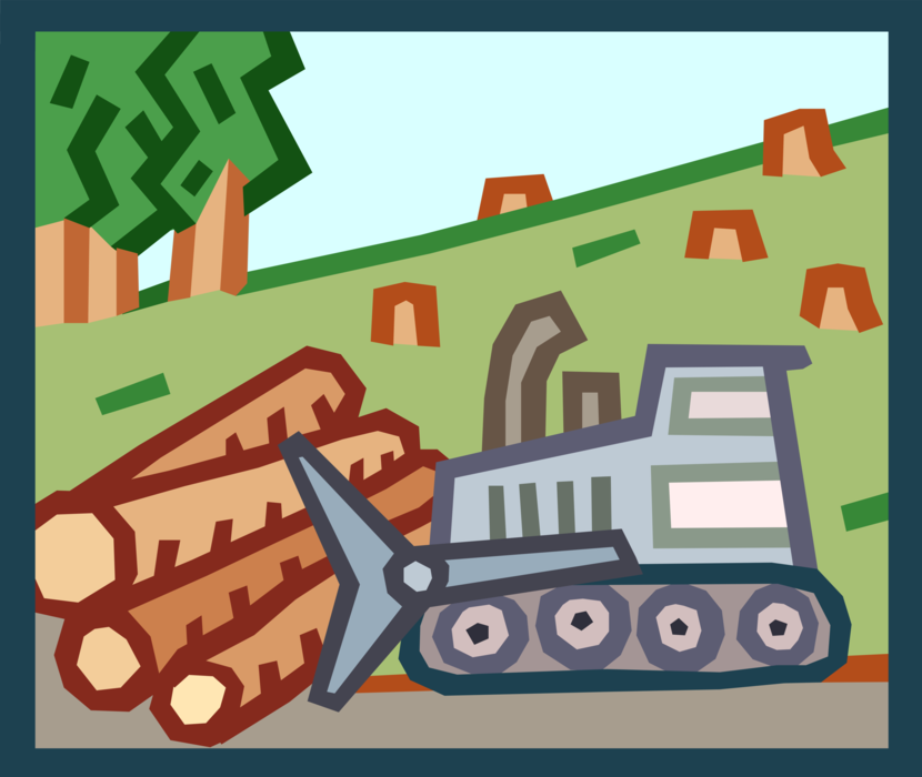 Vector Illustration of Forestry Management Lumber and Timber Industry Clearcutting Trees
