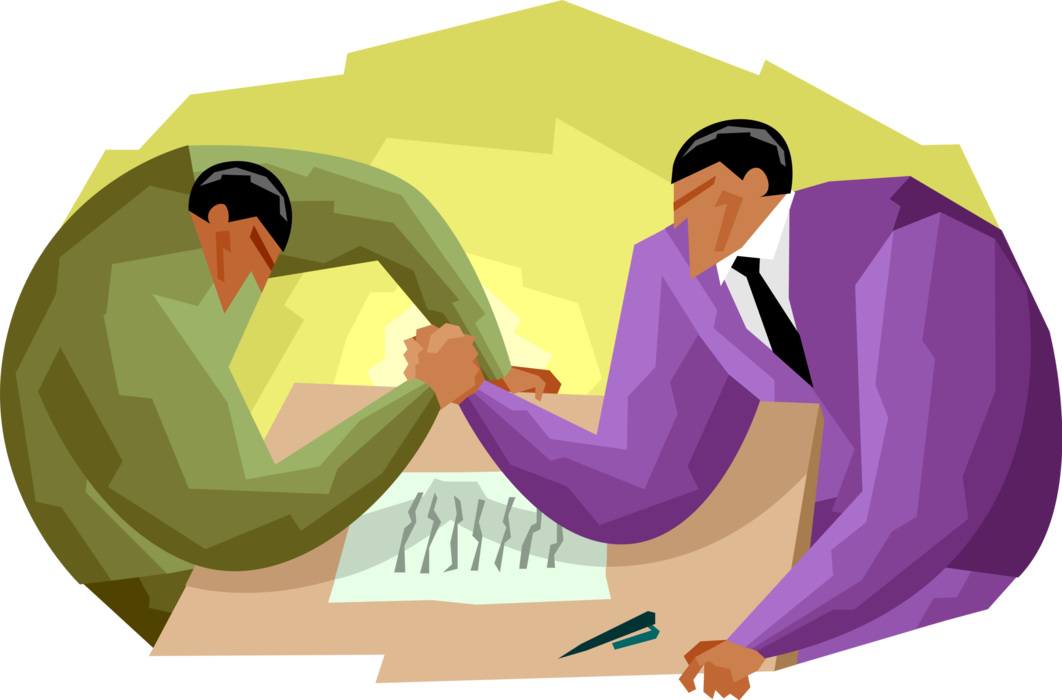Vector Illustration of Businessmen Compete in Arm Wrestling Feat of Strength