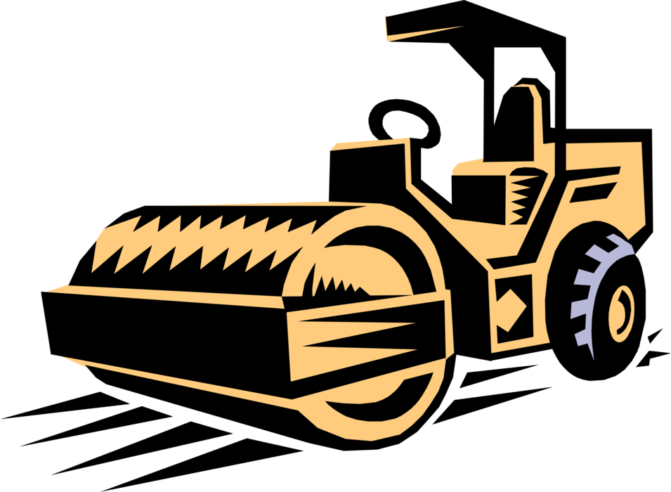 Vector Illustration of Construction Industry Heavy Machinery Equipment Asphalt Paving Steam Roller
