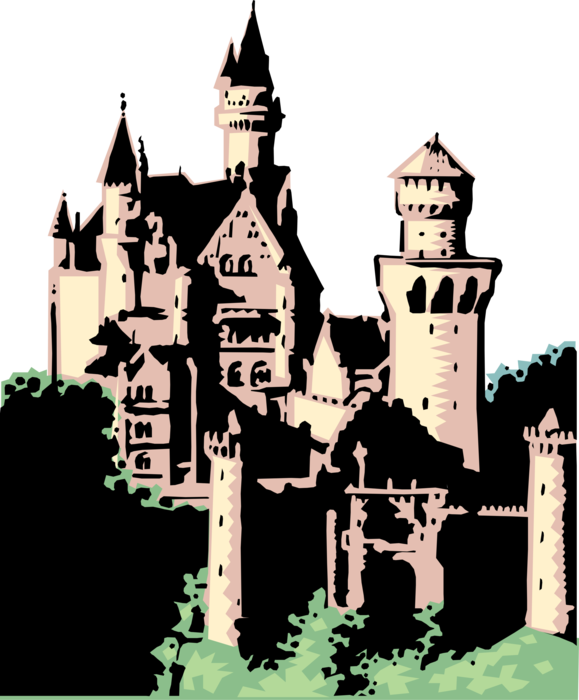 Vector Illustration of European Travel and Tourism Landmark Neuschwanstein Castle, Germany