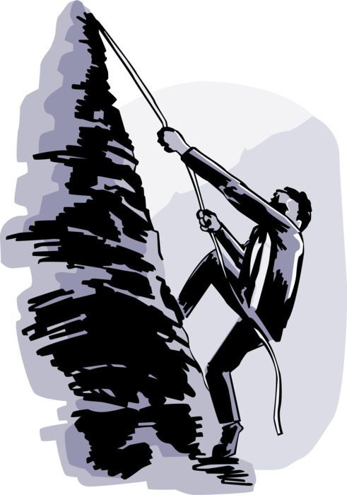 Vector Illustration of Businessman Climbing Mountain with Rope