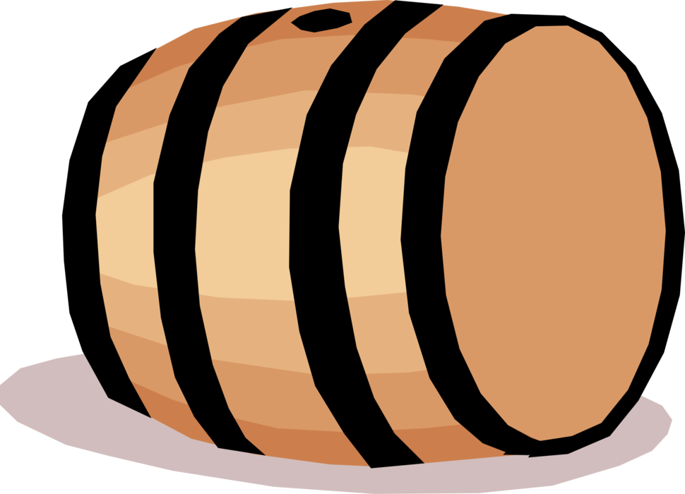 Vector Illustration of Barrel, Cask or Tun Made of Wooden Staves Bound by Hoops