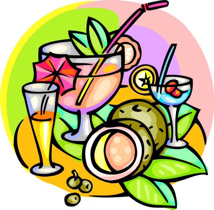Vector Illustration of Refreshing Alcohol Beverage Summer Drinks and Cocktails