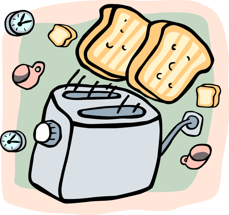 Vector Illustration of Morning Breakfast Toast Flying Out of Toaster