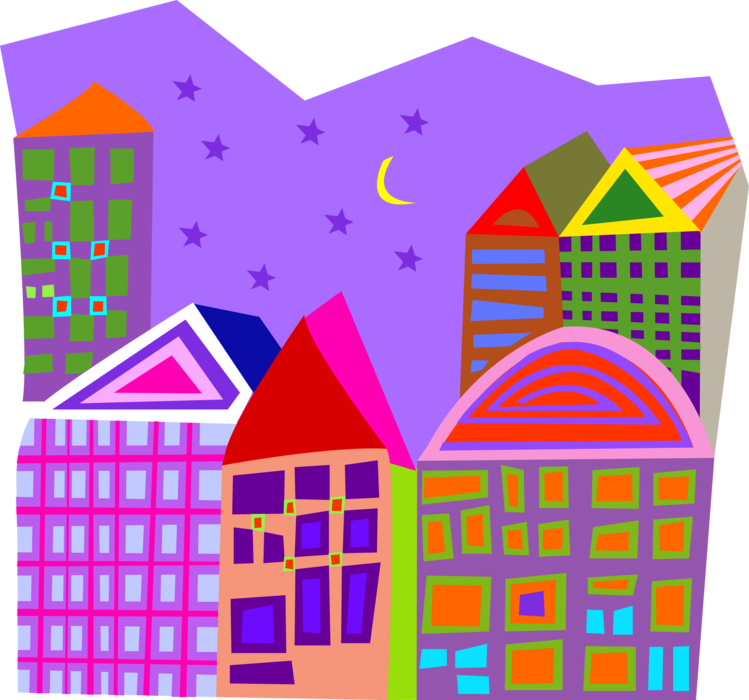 Vector Illustration of Urban Metropolitan City Skyline at Night