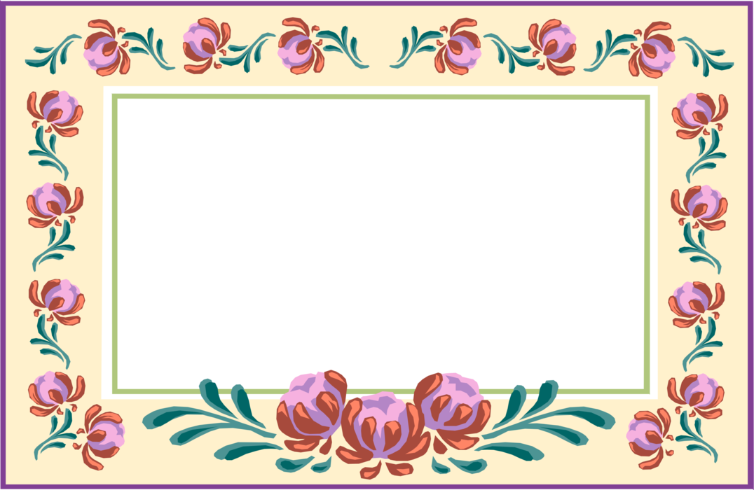 Vector Illustration of Pink Flowers Bloom with Green Leaves Border Frame