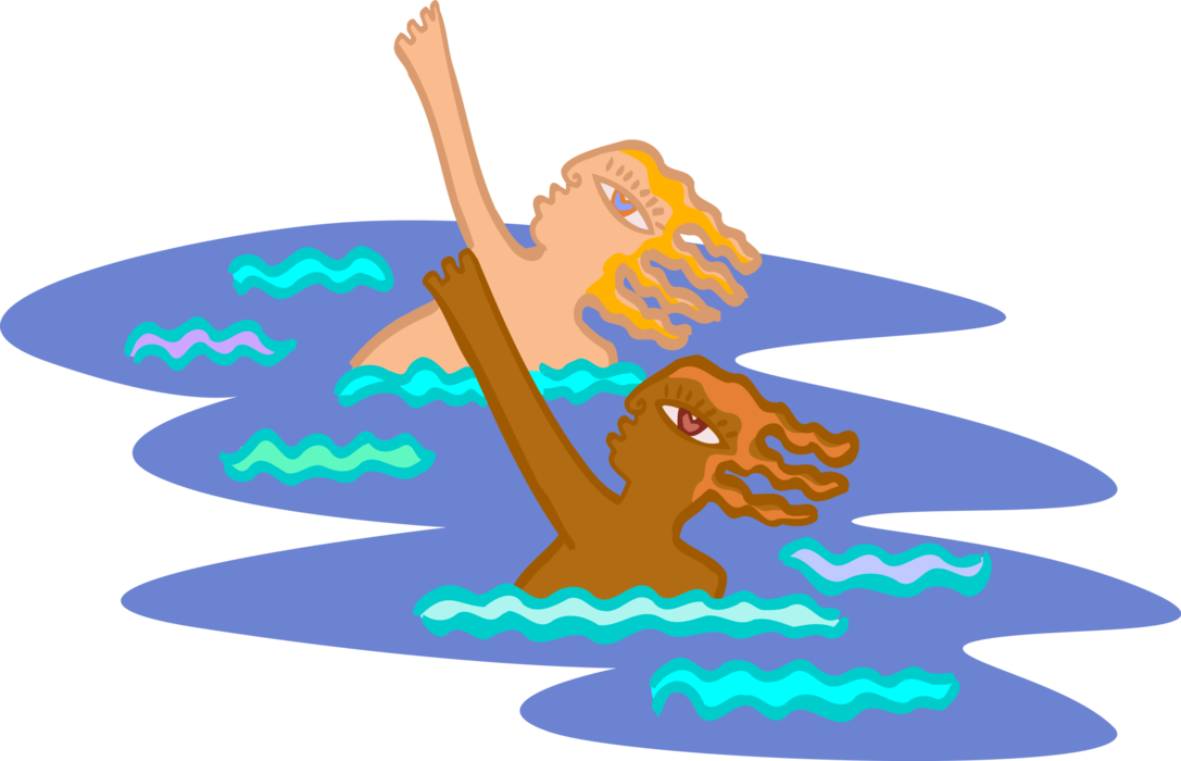 Vector Illustration of Competitive Synchronized Swimmers Swimming in Pool