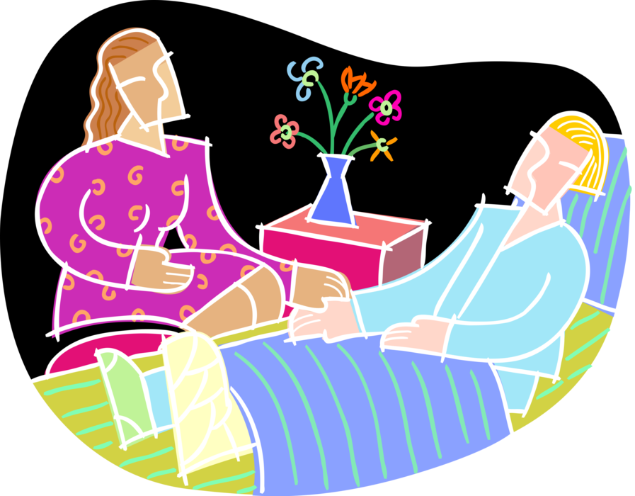 Vector Illustration of Hospital Patient in Bed has Visitor