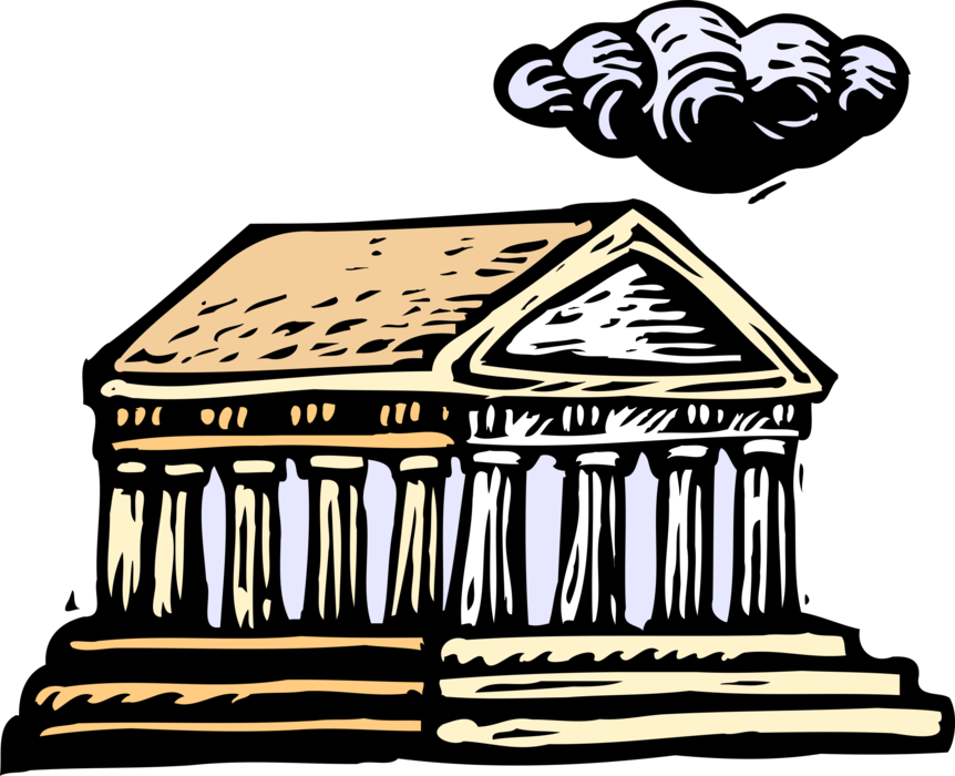 Vector Illustration of Classic Greek and Roman Temple Architecture with Columns