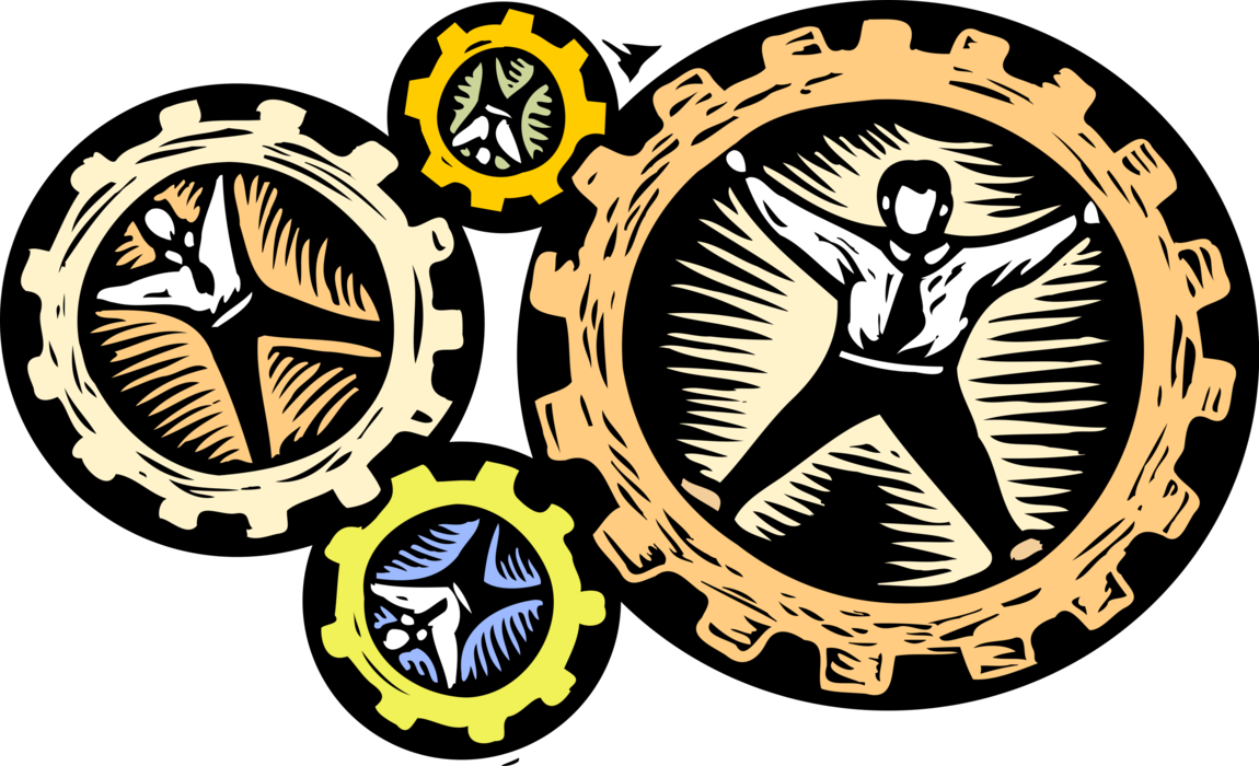 Vector Illustration of Businessmen as Cogs in the Moving Gears