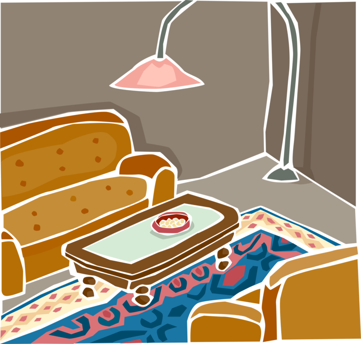 Vector Illustration of House Interior Living Room with Sofa and Coffee Table