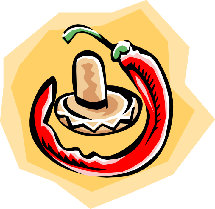 Vector Illustration of Mexican Sombrero with Hot Chili Pepper