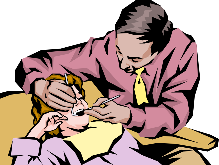 Vector Illustration of Dentist Checking Patient's Teeth