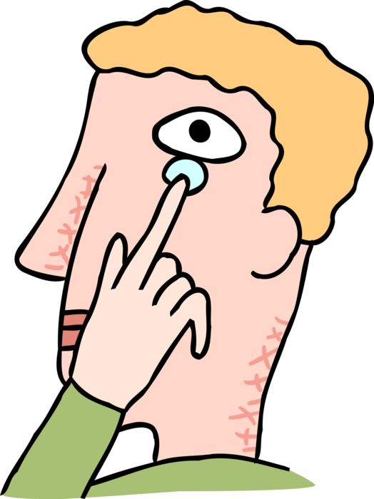 Vector Illustration of Finger Putting in Contact Lens to Aid Vision