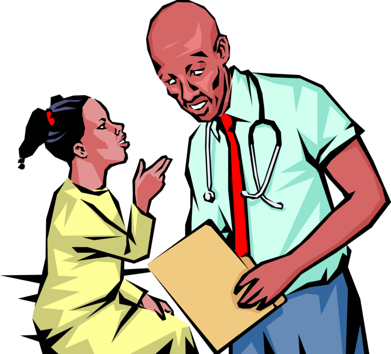 Vector Illustration of Doctor with Young Patient Listens to Cough