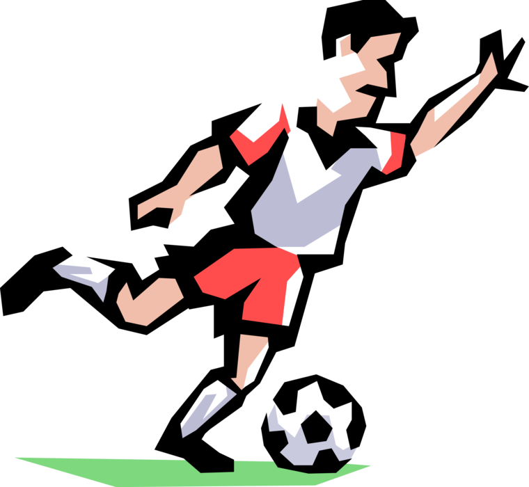 Vector Illustration of Sport of Soccer Football Player Strikes the Ball