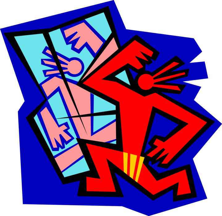 Vector Illustration of Human Figure Dancing in Mirror