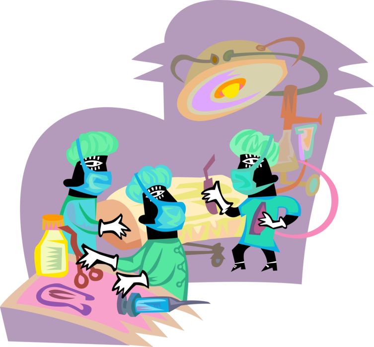 Vector Illustration of Health Care Professional Doctor Physicians in Hospital Operating Room Perform Surgery
