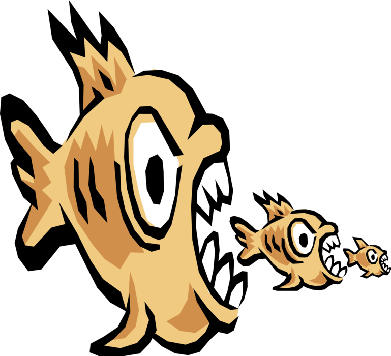Vector Illustration of Big Fish Eating Smaller Fish Eating Smallest Fish Cycle of Life