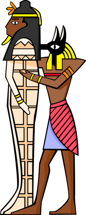 Vector Illustration of Ancient Egypt Mummy with Anubis Protector of the Dead Jackal-Headed Man
