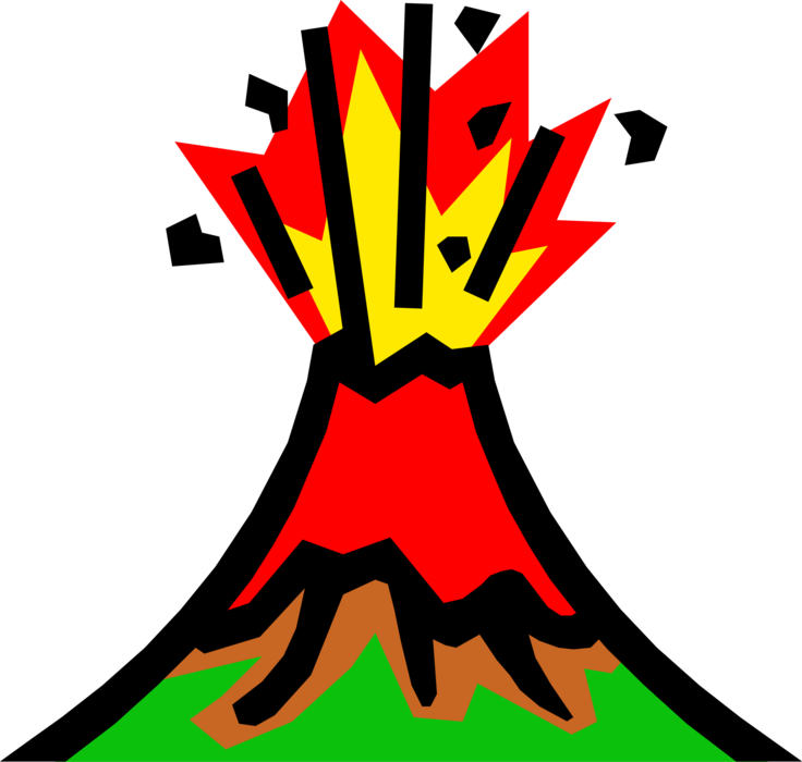 Vector Illustration of Active Volcano Eruption Produces Flowing Molten Magma Lava Flows