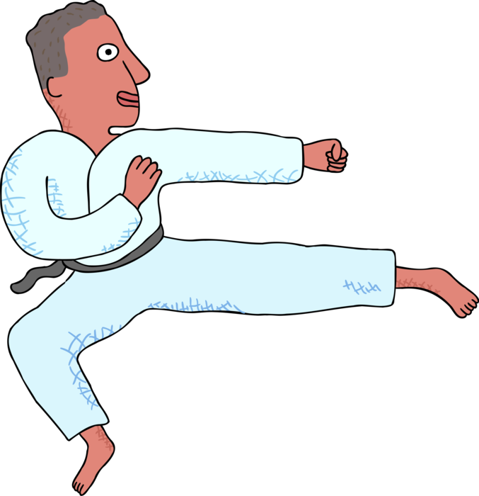 Vector Illustration of Self-Defense Martial Artist Performing Karate Kick