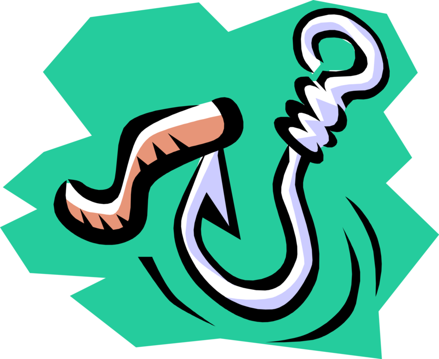 Vector Illustration of Fish Hook with Worm Bait