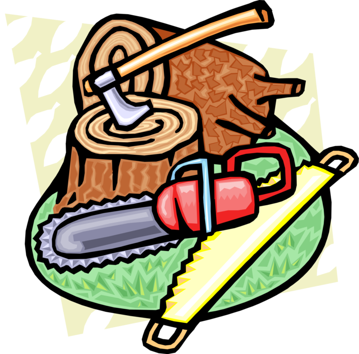 Vector Illustration of Forestry Lumberjack's Logging and Timber Cutting Tools