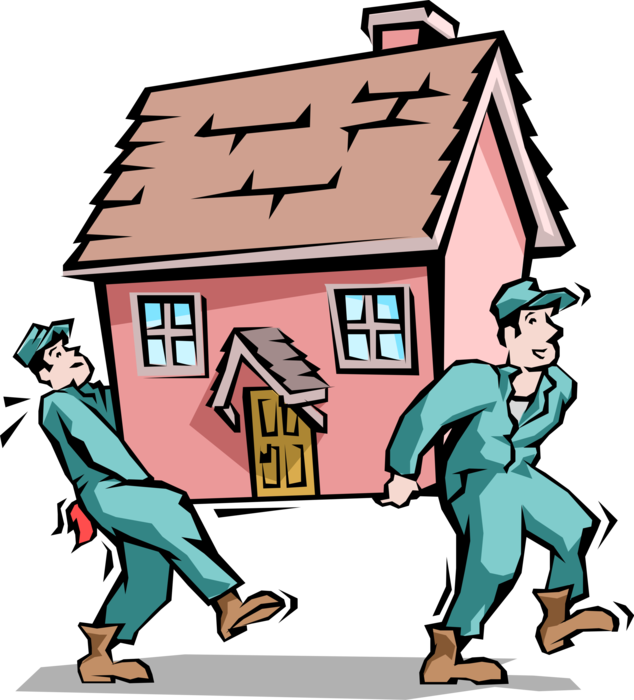 Vector Illustration of Handymen Home Renovation Experts Moving Family Home or House