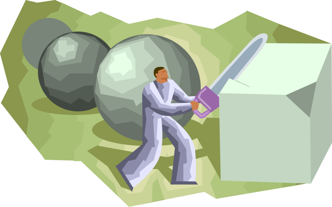 Vector Illustration of Human Figure Sawing Hole for Spheres