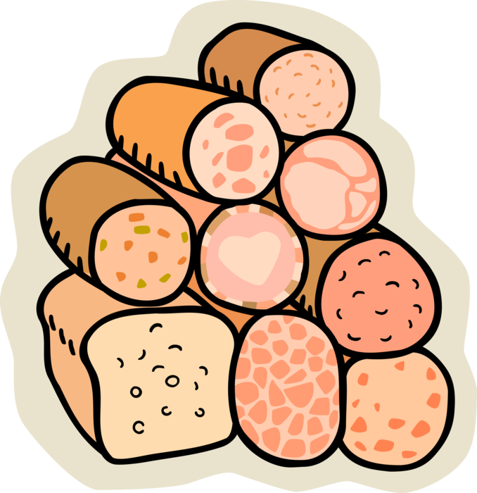 Vector Illustration of Deli Cured Sandwich Meats From Delicatessen